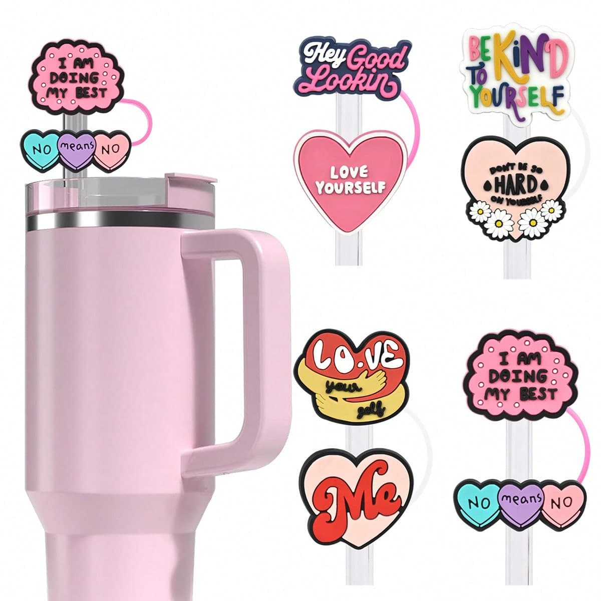 4pcs Chapeaux de paille d"encouragement affectueux Convient à Tumbler Cup 30 et 40 oz, Accessoire de verrerie, Couverture de protection de la tête